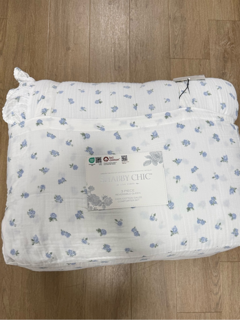 Shabby Chic Light Blue Floral Cotton Reversible Comforter Set